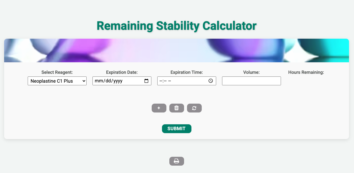 Screenshot of Reagent Stability Calculator